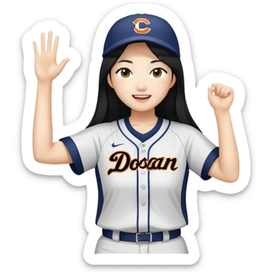 Asian woman with long black straight hair cheering for Doosan Bears baseball team sticker