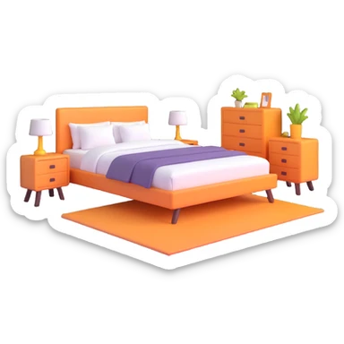 simple bedroom with white walls, bed, nightstand and dresser sticker