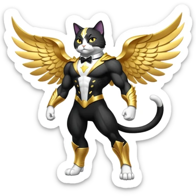 King Kong Super duper Transcendent celestial infinity cosmic galactic energy Mega neon unicorn dragon hydra hyper rare golden penguin Golden Divine god angel Omni Black and white Super muscular Buff sigma Gigachad cat full body tuxedo colored  sticker