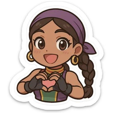 Azucena from Tekken 8, making a heart shape with her hands, cute emote style sticker