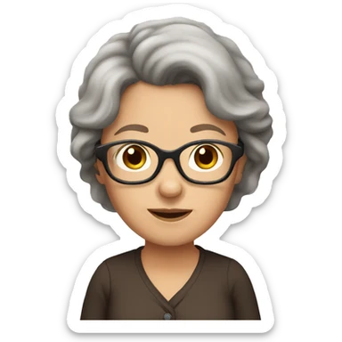young grandma with brown hair and glasses  sticker