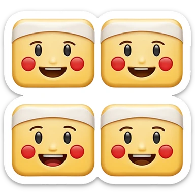 16 different variations of a band aid as and emoji with smiling with teeth, smiling without teeth, crying laughing or sad, mad, sad, tired, censored, funny, glasses, love, serious, with a hat, sticking out tounge, sleeping, injured, and angel Formatted in rows of 4x4 and with a white background sticker