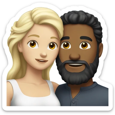 WHITE man BLACK beard and BLACK hair hugging white woman with blonde hair sticker