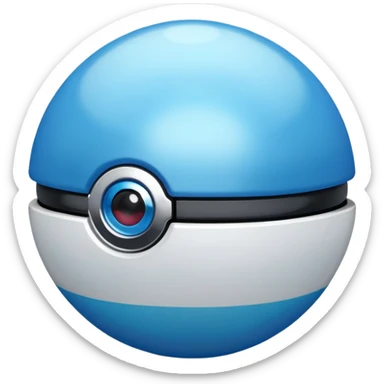 blue pokeball emoji, top half is a more saturated blue, bottom half is white, black stripe, with a white sheen, with a pearlescent finish, with a chrome effect sticker