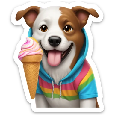 Dog wearing hoodie while eating ice cream sticker