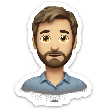 sad man with a beard and short scruffy medium brown hair wearing a buttoned shirt sticker