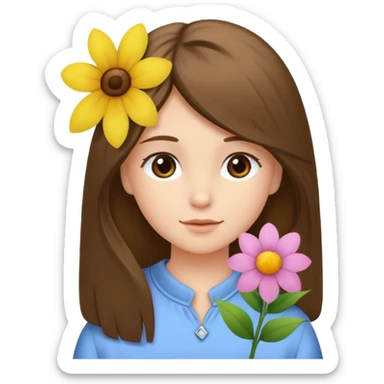 Ein braunhaariges Mädchen (glatte Haare ) mit einen Blume hinter dem ohr lange haare zur Seite kuckend Blume hinter dem rechten Ohr so das man es sieht zur Seite schauen soll das Mädchen  sticker