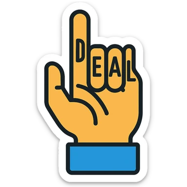hand gesture representing the 'DEAL' hand sign, fingers forming the letters D, E, A, L, color outline icon style sticker