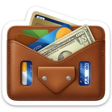 portefeuille marron avec quelques billets et carte bancaire sticker