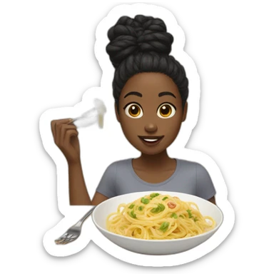 A black girl, black hair in a bun  eat pasta carbonara sticker