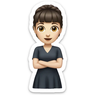 woman with dark brown hair and bangs and eyelashes and hazel eyes. pale skin sticker