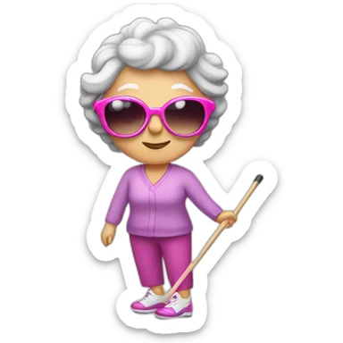 Curling old lady doing gymnastics with pink sunglasses sticker
