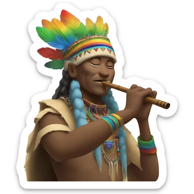 Shaman playing flute under a rainbow  sticker