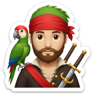 ["Brown-haired pirate with beard, parrot on shoulder."] sticker