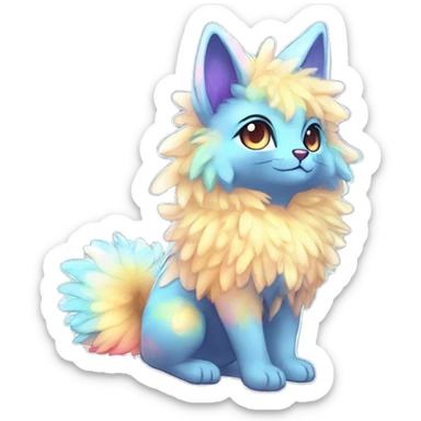 Shiny Sparkly Colorful Fluffy beautiful fantasy Kawaii Ethereal Anthro Sona Fakemon-animal Full Body sticker