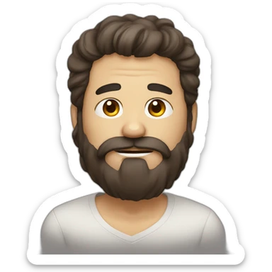 a smelly man with long dark brown hair and a beard sticker