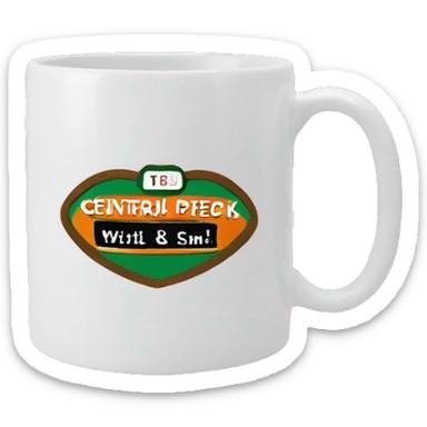 Mug with ‘central perk’ writing sticker