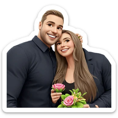 smiling couple with flower sticker