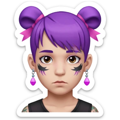 boy with bangs and purple hair and pink hairbow on the side of head and earrings and very heavy face tattoos sticker
