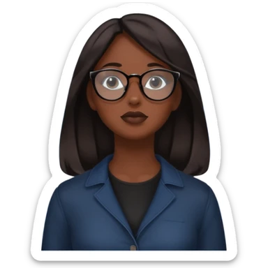 extreme closeup Photo of a beautifull woman with dark hairs and dark uotfit looking up (like villain), orange background, minimalistic, glasses with contrast reflection of blue sky and white clouds  sticker