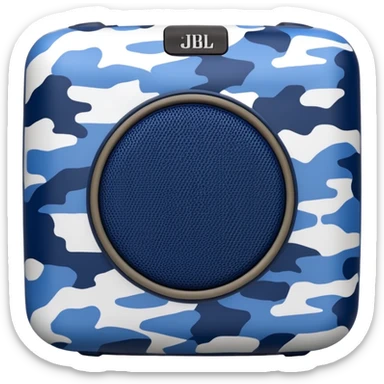 Abstract minimalist JBL Clip 4 speaker with blue and navy camouflage pattern, iOS emoji style sticker