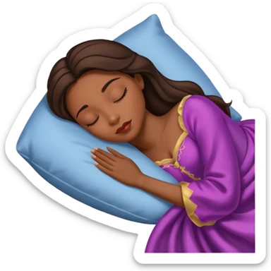 sleeping beauty african american woman with dark brown hair with a silk pillow sticker