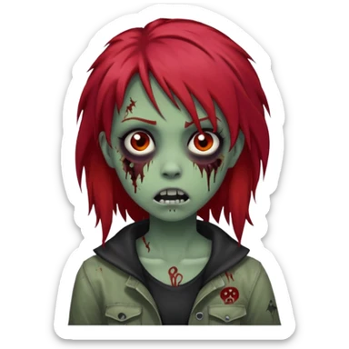 Girl, zombie, red hair, long, emo, shaggy, dark, spooky, creepy expression sticker