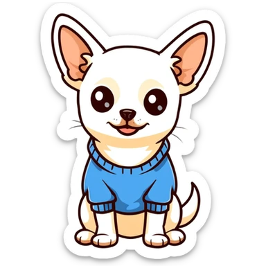Elegant white chihuahua with blue sweater sticker