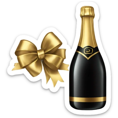 black champagne bottle with gold bow sticker