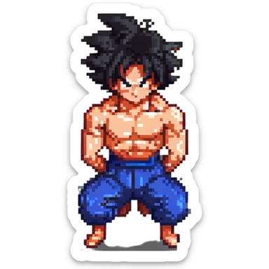 Goku from Dragon Ball Z doing push ups in pixel art style sticker
