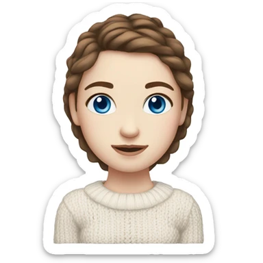 Girl with brown hair, blue eyes, and pale skin wearing a white knitted sweater  sticker