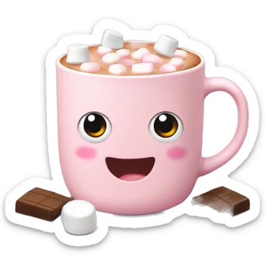 Light Pink mug of hot chocolate with marshmallows  sticker