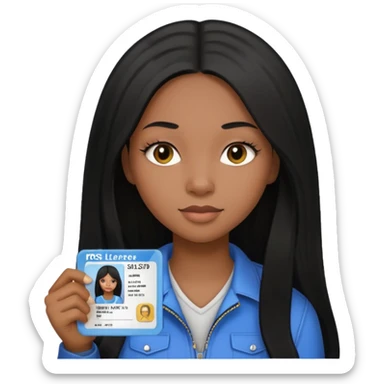 long hair black girl holding a driver license sticker