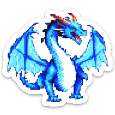 pixel art style dragon breathing blue fire from its mouth, animated sticker