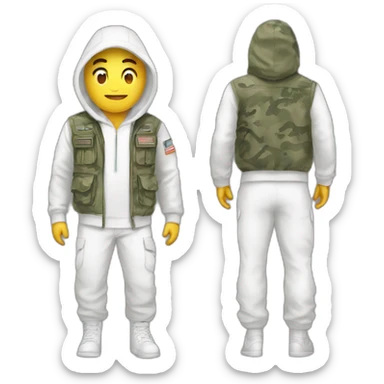 person with militay print hat and white hoodie and pants sticker