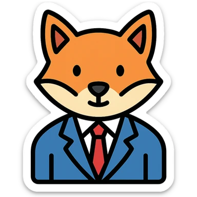 a fox in a business suit, color outline icon style sticker