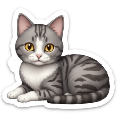 full body tiny short hair dark grey and white cat with hazel eyes lying down sticker