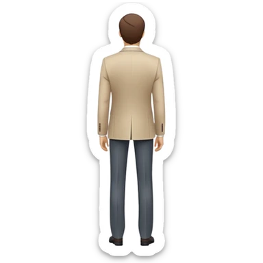 person seen from the back, standing straight with professional posture, wearing formal office clothes like a blazer or suit, arms relaxed by their sides, clean minimal design, smooth lines, simple color palette, white background sticker