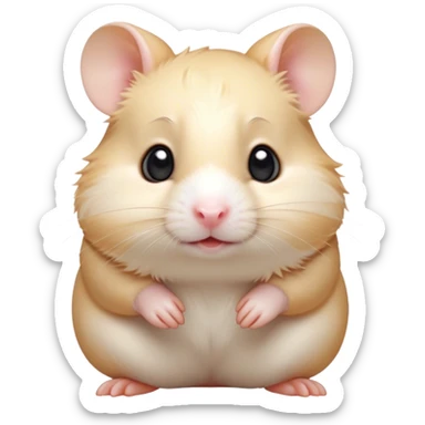 Cinematic Cute Cream Hamster Portrait Emoji, Head tilted playfully and inquisitively, featuring a silky, pristine cream coat with a gentle sheen, round, sparkling dark eyes filled with curiosity, Simplified yet irresistibly adorable features, highly detailed, glowing with a warm, friendly glow, high shine, affectionate and lively, stylized with a touch of whimsy, bright and endearing, soft glowing outline, capturing the essence of a mischievous yet loving hamster, so playful it feels like it could dash out of the screen and into your arms! sticker