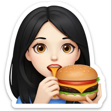 Pale girl with long black hair eating burger  sticker
