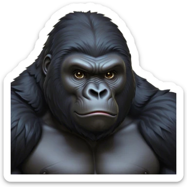 Cinematic Noble Gorilla Portrait Emoji, Poised and commanding, with a massive, muscular build cloaked in dense, rich fur and deep, soulful eyes, Simplified yet sharp and sophisticated features, highly detailed, glowing with a soft, dignified jungle glow, high shine, intelligent and formidable, stylized with an air of primate majesty, focused and authoritative, soft glowing outline, capturing the essence of a watchful guardian that feels as though it could step out of the screen with effortless authority! sticker