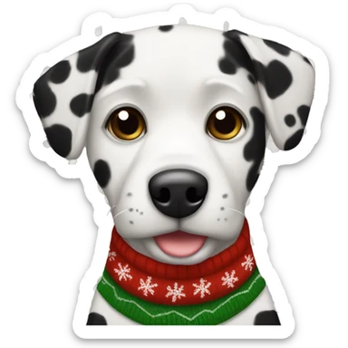 black and white spotted dog in christmas sweater sticker