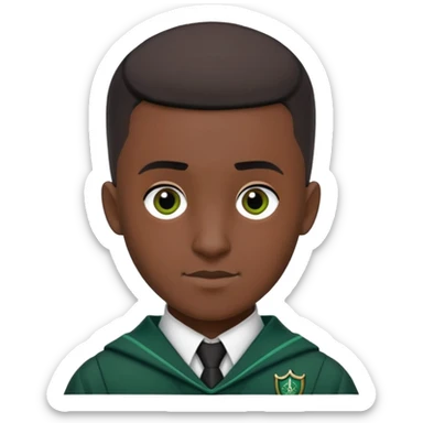 louis cordice is Blaise Zabini in harry potter, wear hogwarts slytherin uniform, Classic Buzz Cut hair, black skin, long face sticker