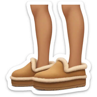 Ugg Camel slip-on slippers. A thin red zig-zag stitch line encircling ankles, VERY chunky platform sole. sticker