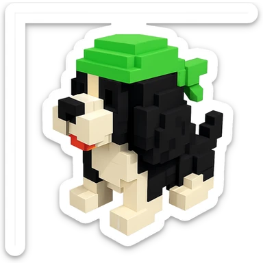 A black and white Russian Cocker Spaniel puppy wearing a green durag, facing left sticker