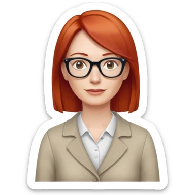 middle age Red head long straight hair pale skin wearing glasses sticker