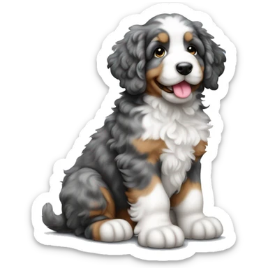 sitting merle colored bernedoodle puppy  sticker
