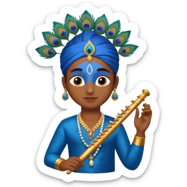 Blue Krishna and peacock feather on head with flute sticker