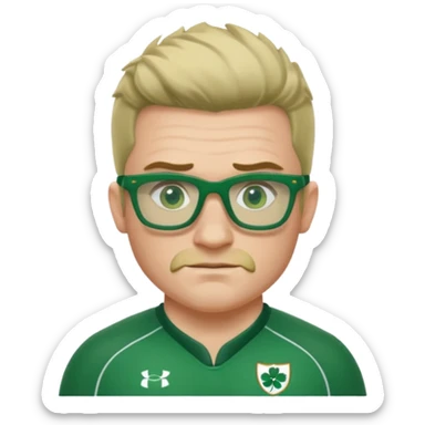 irish rugby player with skin head hair and green glasses sticker