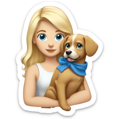Blonde girl with blue eyes holding a dog sticker